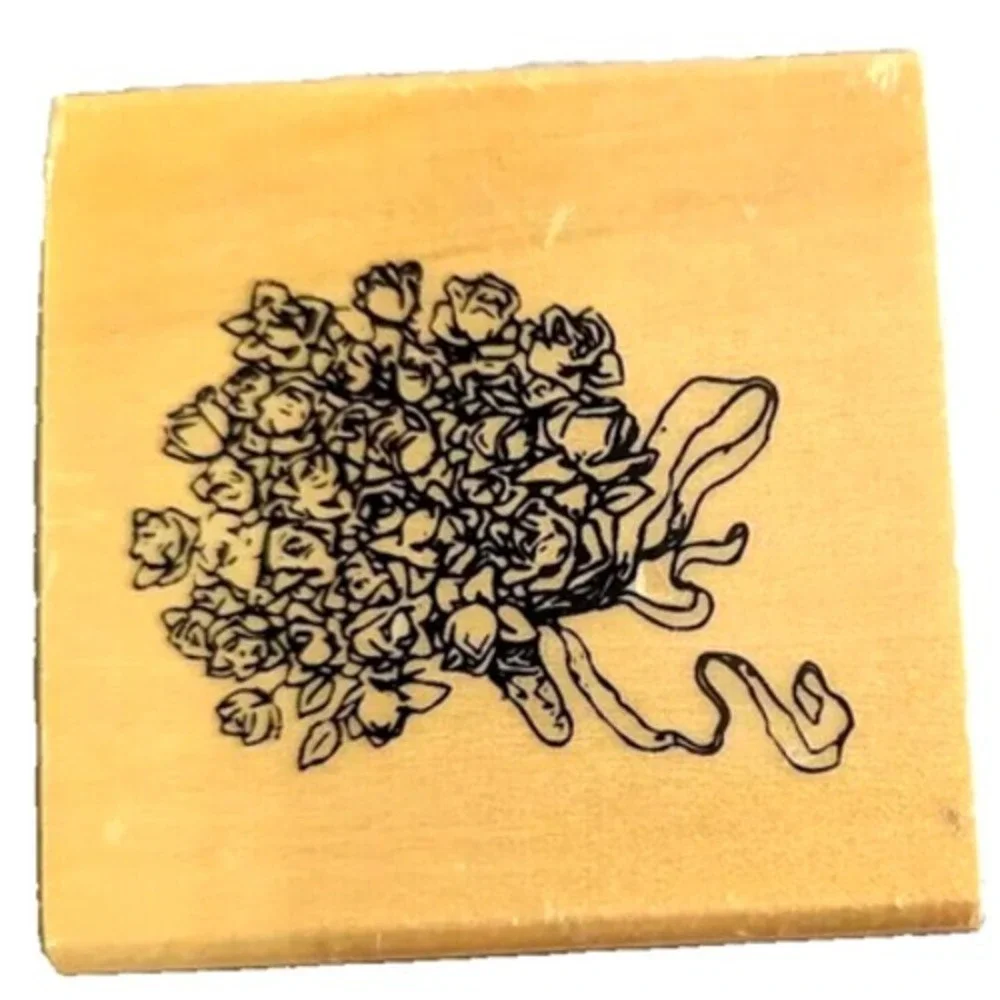 Anita's Flower Bouquet Roses Ribbon Rubber Stamp Wood #E95